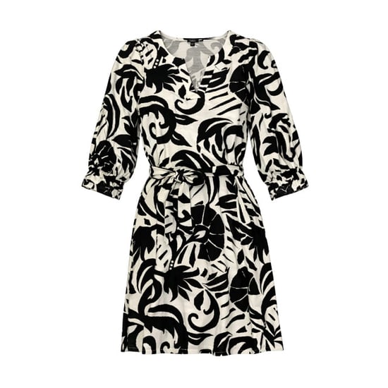 Smashed Lemon Zwart-witte jurk met grafische print en ceintuur | - Image 5