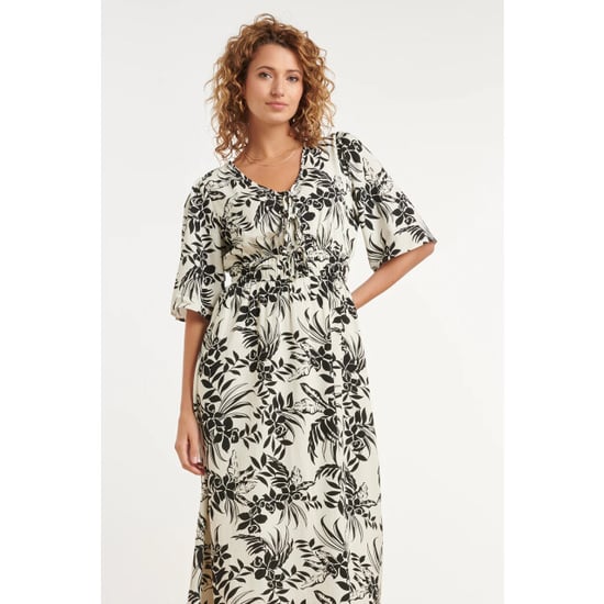 Smashed Lemon Zwart-witte jurk met tropische print en strikdetail | - Image 3