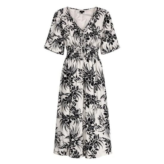 Smashed Lemon Zwart-witte jurk met tropische print en strikdetail | - Image 4