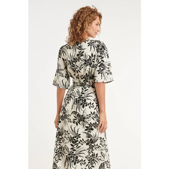 Smashed Lemon Zwart-witte jurk met tropische print en strikdetail | - Image 5