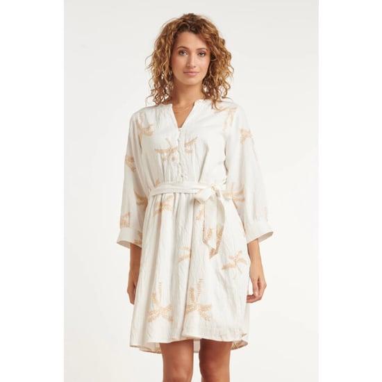 Smashed Lemon Crème jurk met goudkleurige palmprint en ceintuur | - Image 3