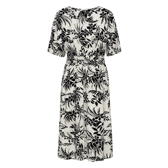 Smashed Lemon Zwart-witte jurk met tropische print en strikdetail | - Image 6
