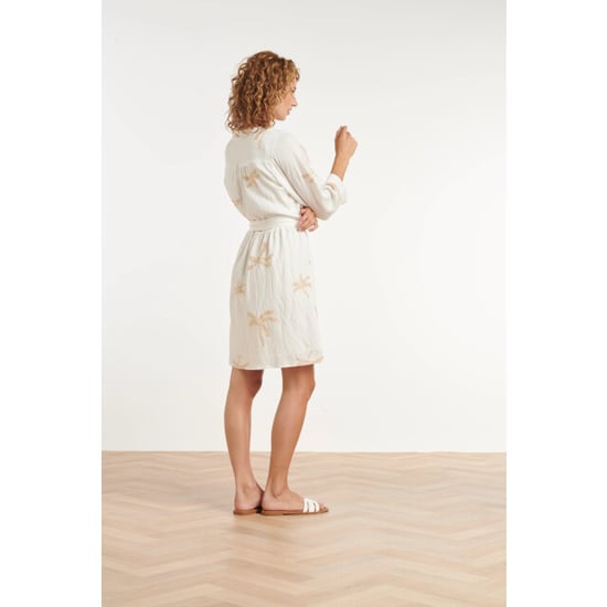 Smashed Lemon Crème jurk met goudkleurige palmprint en ceintuur | - Image 6