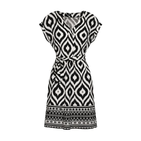 Smashed Lemon Zwart-witte jurk met ikat print en tailleceintuur | - Image 2