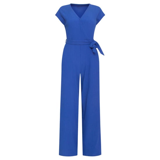 Smashed Lemon Blauwe jumpsuit met overslag v-hals en tailleceintuur | - Image 2