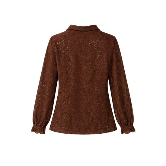 Smashed Lemon Bruine kant blouse met klassieke kraag | - Image 4