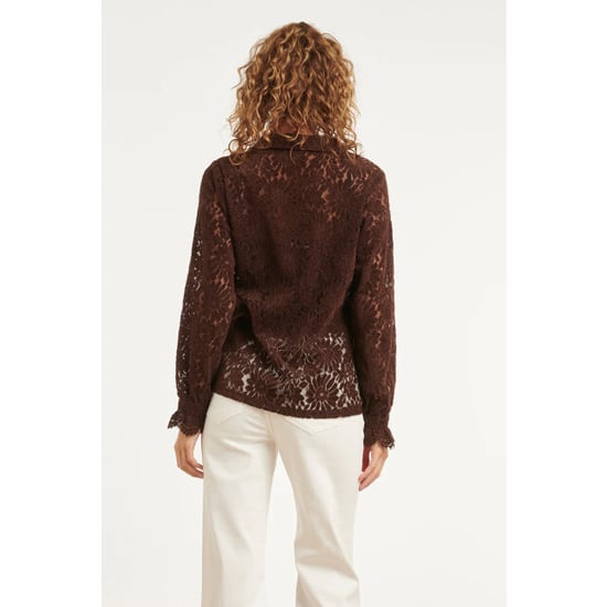 Smashed Lemon Bruine kant blouse met klassieke kraag | - Image 5
