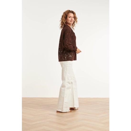 Smashed Lemon Bruine kant blouse met klassieke kraag | - Image 6