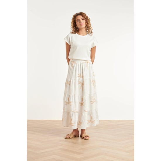 Smashed Lemon Crème rok met goudkleurige palmprint en volants | - Image 2