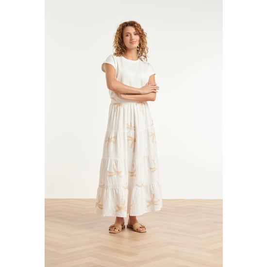 Smashed Lemon Crème rok met goudkleurige palmprint en volants | - Image 3