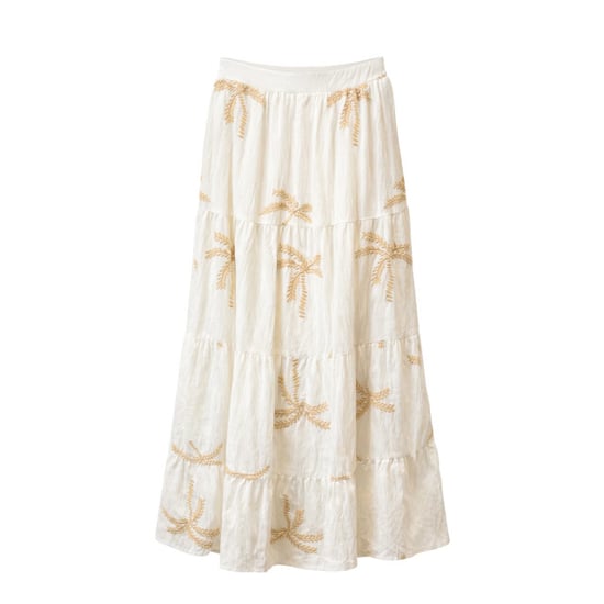 Smashed Lemon Crème rok met goudkleurige palmprint en volants | - Image 4