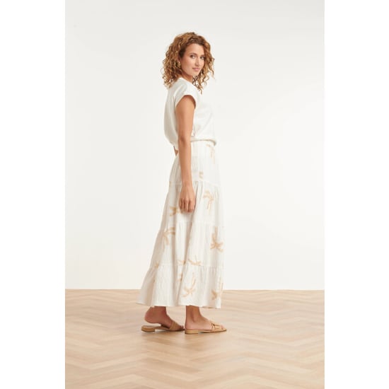 Smashed Lemon Crème rok met goudkleurige palmprint en volants | - Image 5