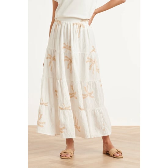 Smashed Lemon Crème rok met goudkleurige palmprint en volants | - Image 6