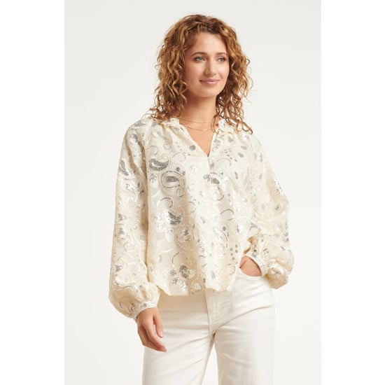 Smashed Lemon Champagnekleurige blouse met pailletten en ruffles | - Image 3