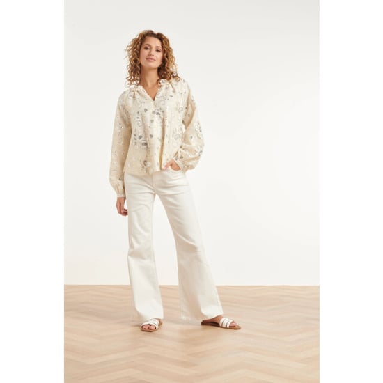 Smashed Lemon Champagnekleurige blouse met pailletten en ruffles | - Image 4