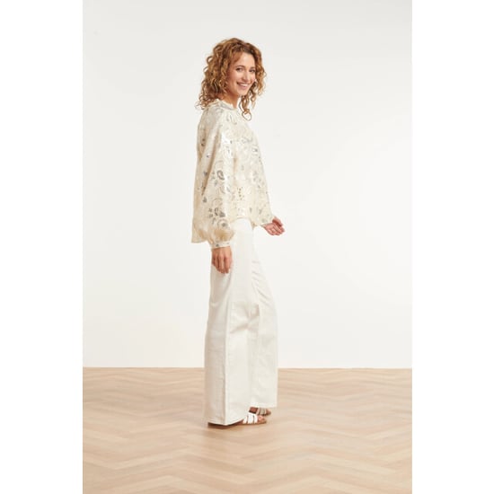 Smashed Lemon Champagnekleurige blouse met pailletten en ruffles | - Image 6