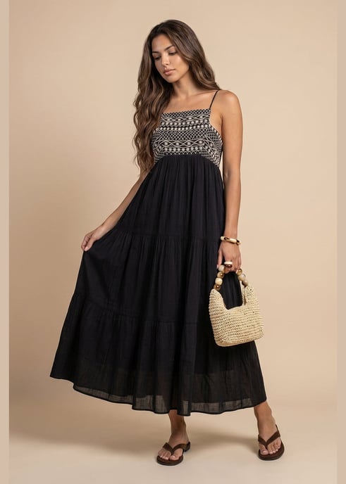 Embroidery Panel Gauze Dress - Image 1