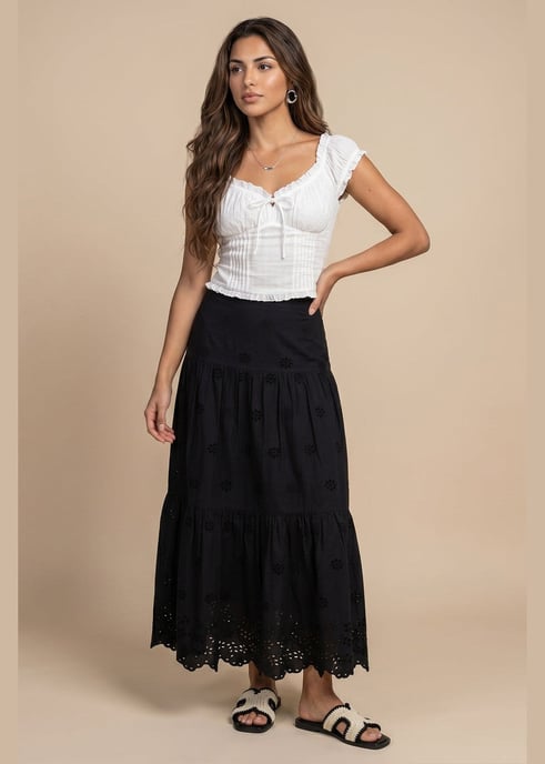 Broderie Maxi Skirt Black - Image 1