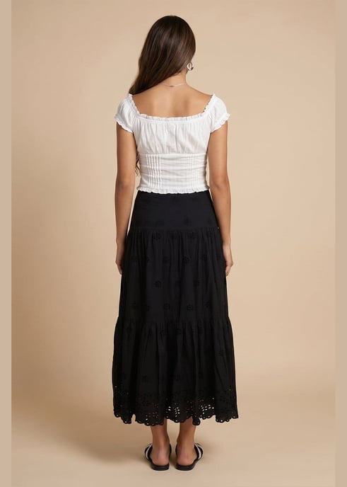 Broderie Maxi Skirt Black - Image 2