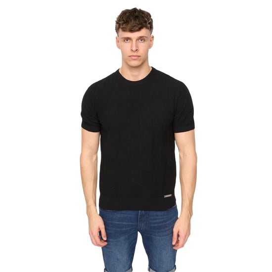 Duck and Cover Heren Littleton Gebreid T-Shirt (Zwart) - Image 1