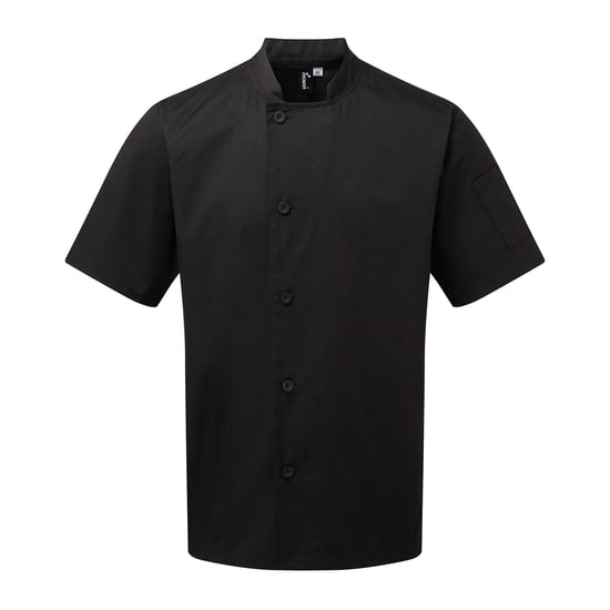 Premier Unisex Adult Essential Short-Sleeved Chef Jacket (Black) - Image 1