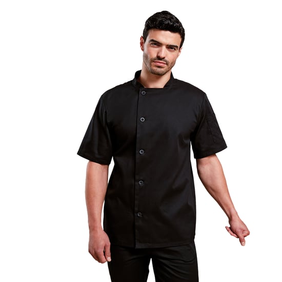 Premier Unisex Adult Essential Short-Sleeved Chef Jacket (Black) - Image 2