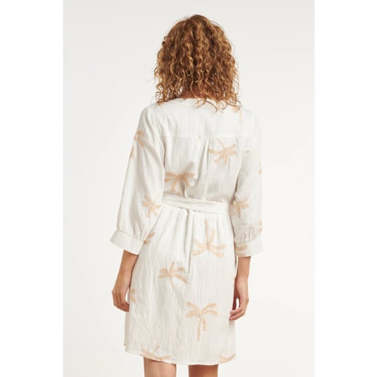 Smashed Lemon Crème jurk met goudkleurige palmprint en ceintuur | - Image 5