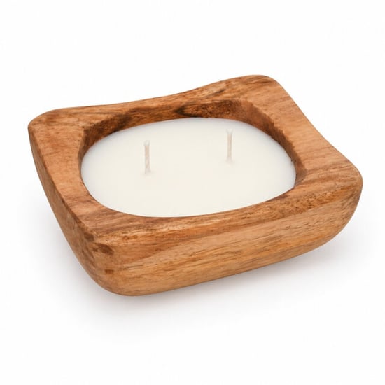 WDMT Geurkaars in houten kom vierkant – 2 lonten – compacte sfeerkaars 12,5 x 12,5 cm - Image 1