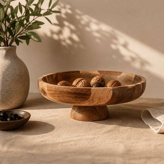 Casa di Elturo Fruitschaal nora op voet Ø30,5 cm – acaciahout – decoratieve serveerschaal - Image 4
