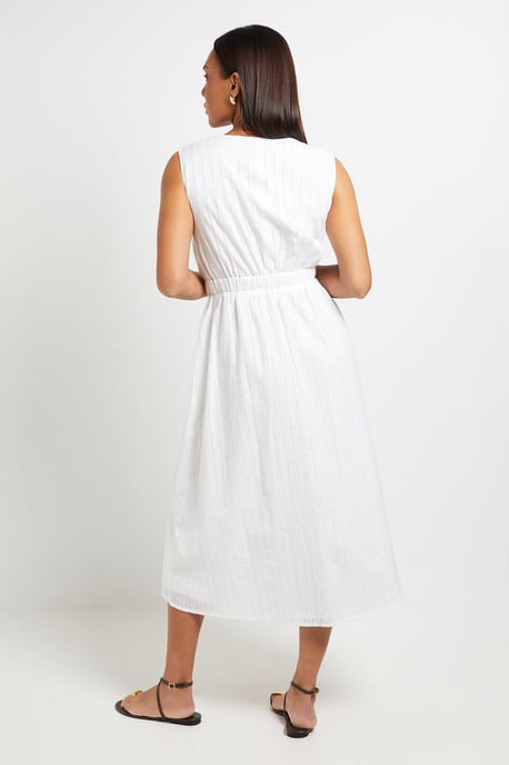 Wrap Button Detail Broderie Midi Dress - Image 3
