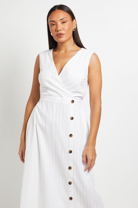 Wrap Button Detail Broderie Midi Dress - Image 4