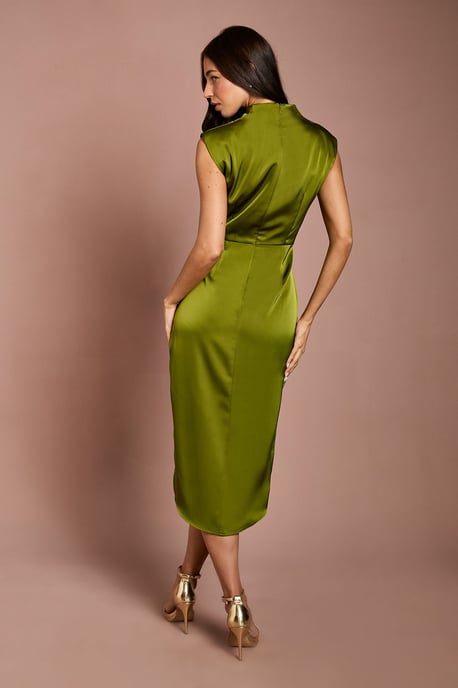 Satin Cowl Neck Ruched Detail Midi Dress - Image 3