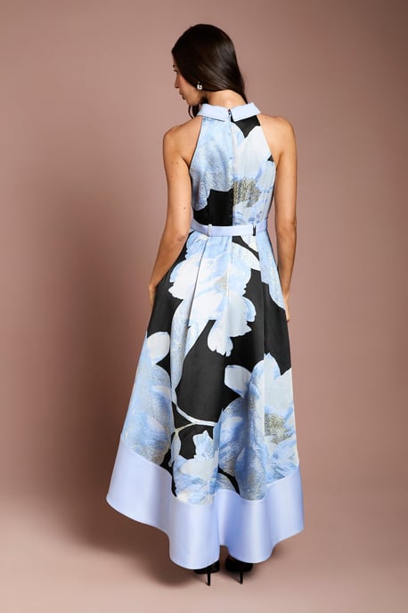 Jacquard High Low Halter Neck Midi Dress - Image 3