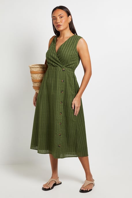 Wrap Button Detail Broderie Midi Dress - Image 1