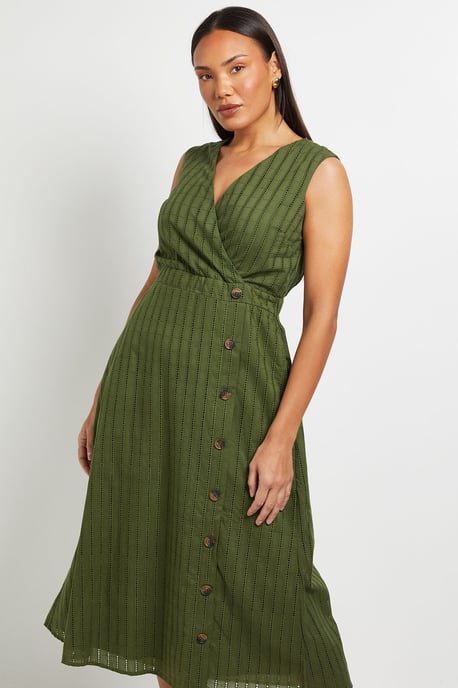 Wrap Button Detail Broderie Midi Dress - Image 2