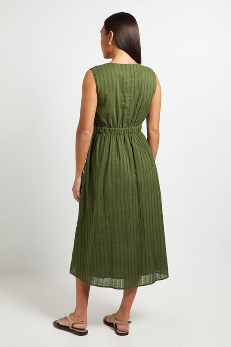 Wrap Button Detail Broderie Midi Dress - Image 3
