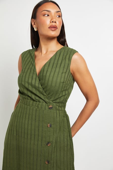 Wrap Button Detail Broderie Midi Dress - Image 4