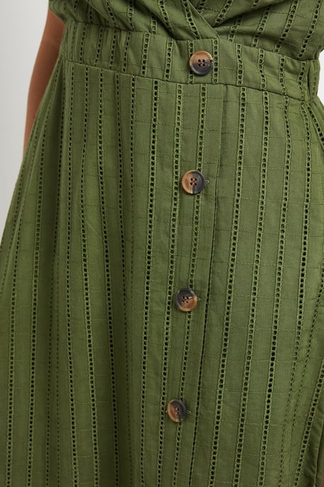Wrap Button Detail Broderie Midi Dress - Image 5