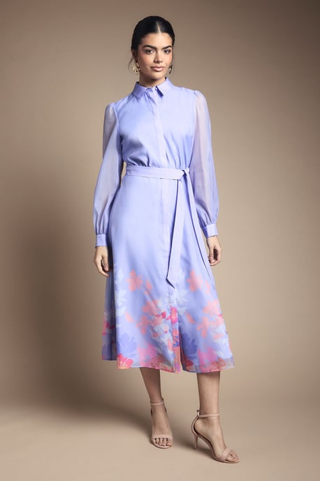 Floral Organza Belted Shirt Dress - Image 1