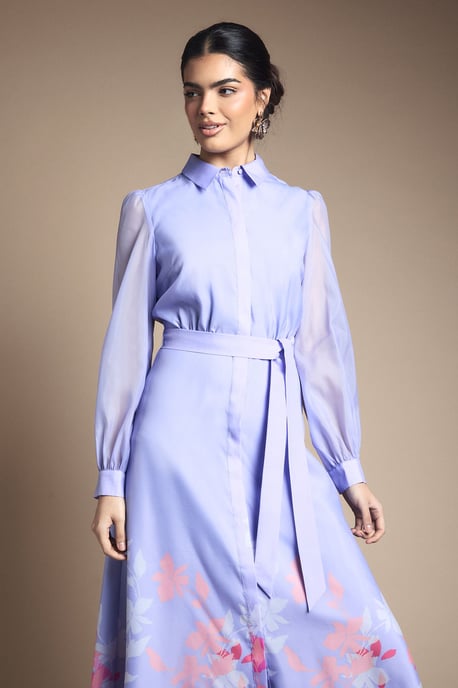 Floral Organza Belted Shirt Dress - Image 2