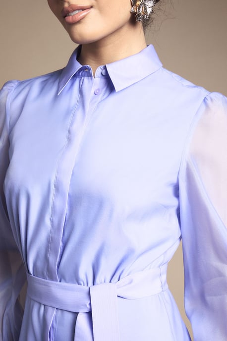 Floral Organza Belted Shirt Dress - Image 4