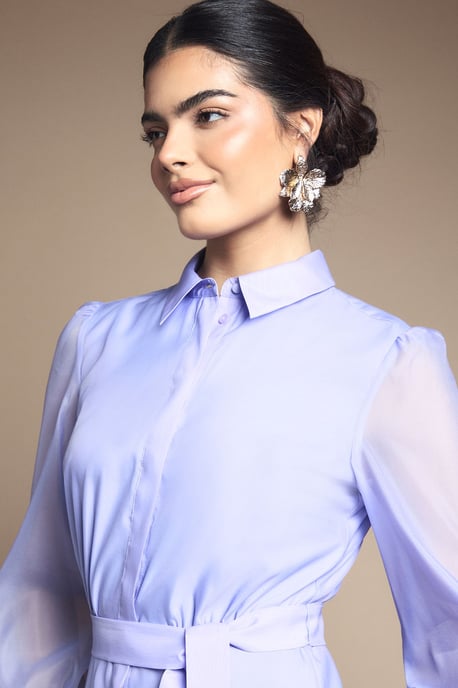 Floral Organza Belted Shirt Dress - Image 5