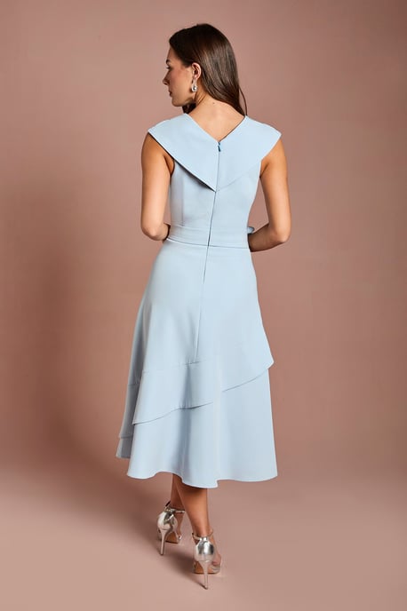 Cross Neck Bardot Crepe Midi Dress - Image 3