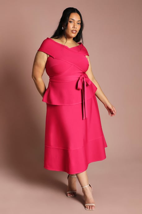 Plus Bardot Bandage Full Skirted Midi Dress - Image 1