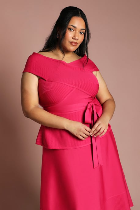 Plus Bardot Bandage Full Skirted Midi Dress - Image 4