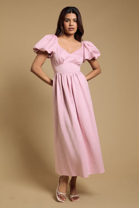 Petite Bubble Sleeve Waistband Midi Dress - Image 1
