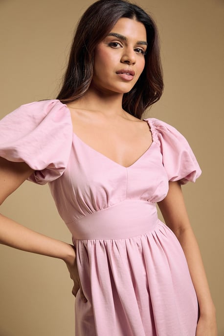 Petite Bubble Sleeve Waistband Midi Dress - Image 4