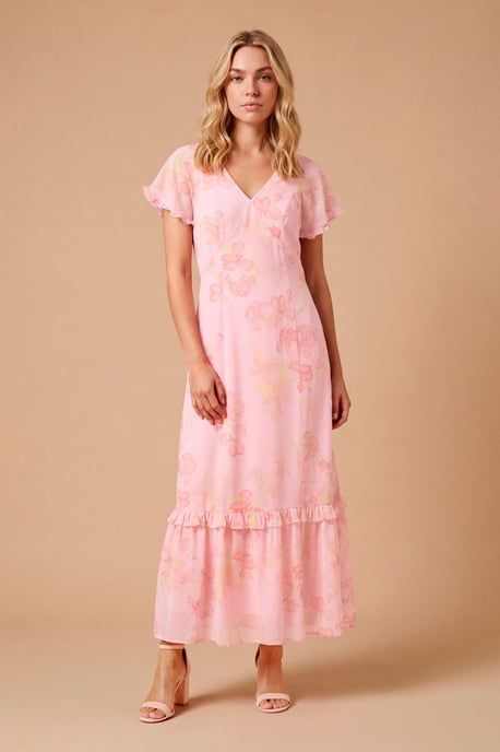DP Luxe Printed Flutter Raglan Sleeve Midi Dress - Image 1