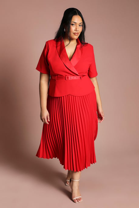 Plus 2 In 1 Wrap Dress With Pleated Skirt - Image 1