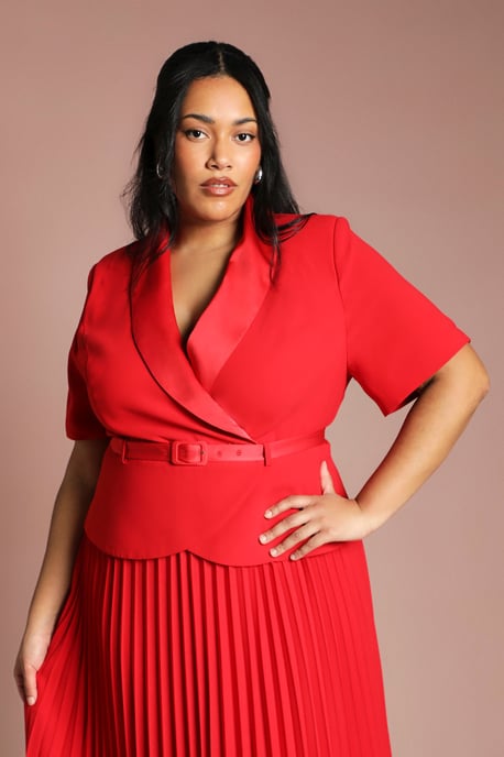 Plus 2 In 1 Wrap Dress With Pleated Skirt - Image 4